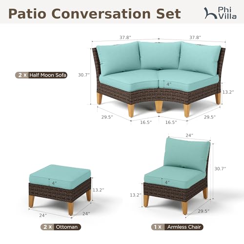 PHI-VILLA-7-Piece-Outdoor-Patio-Conversation-Set-Half-Moon-Curved-Sectional-Sofa-Outdoor-Rattan-Furniture-Patio-Set-for-7-Seats-with-Cushioned-4-x-Fan-Sofa-1-x-Armless-Chair-and-2-x-Ottoman-Blue PHI VILLA 7 Piece Outdoor Patio Conversation Set Half Moon Curved Sectional Sofa Outdoor Rattan Furniture Patio Set for 7 Seats with Cushioned 4 x Fan Sofa 1 x Armless Chair and 2 x Ottoman Blue