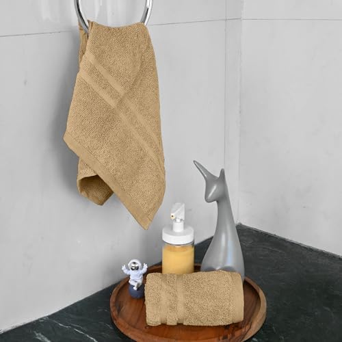 Image of Divine Casa Cotton 550 GSM Hand Towels Pack of 2 Beige, 60 x 40 cm Ultra Soft & Highly Absorbent Thick Bathroom Towels