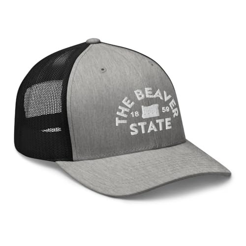 Retro Oregon Beaver State Hat Mesh Trucker Hat Cap Heather/Black