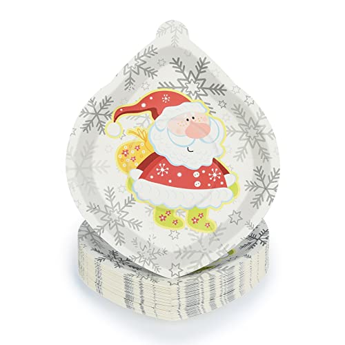 50 Stück Weihnachtspappteller Einweg Abendessen Party Teller Schneeflocke Oval Santa Claus Urlaub Geschirr Cover