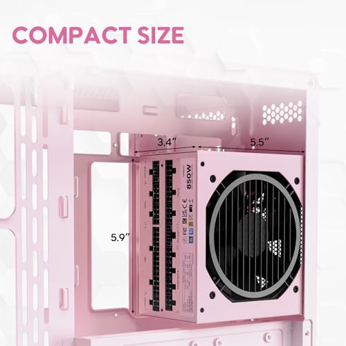 Image of Vetroo 850W Power Supply Dual PCIe 5.1 ATX 3.1 Ready, 80 Plus Gold Full Modular, Quiet Operation with 120mm FDB Fan, 10-Year Warranty -Pink