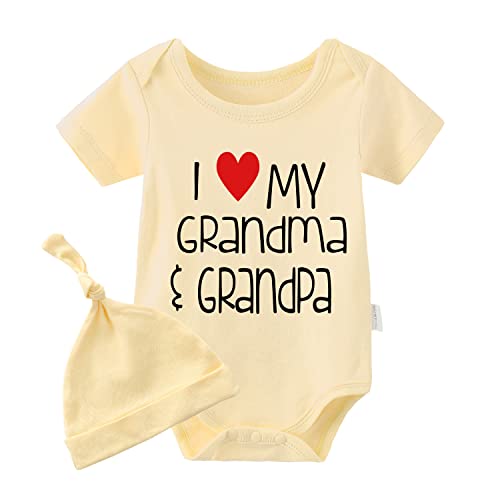 Image of YSCULBUTOL Baby Twins Bodysuits I Love My Grandma And Grandpa Infant Baby Clothes Unisex Twin Romper Outfits With Hat