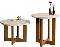 Conjunto Mesa de Centro e Lateral Redonda para Sala - Perola/Nature - Maite - TuttiCasa