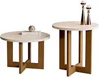 Conjunto Mesa de Centro e Lateral Redonda para Sala - Perola/Nature - Maite - TuttiCasa