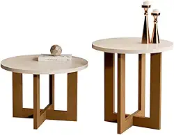 Conjunto Mesa de Centro e Lateral Redonda para Sala - Perola/Nature - Maite - TuttiCasa