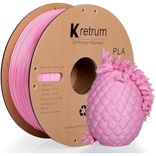 Kretrum Pink PLA 3D Printing Filament 1.75mm 1KG 2.2LBS Cardboard Spool 1.75mm PLA 3D Printer Filament Refills Suitable for Most FDM 3D Printer fits Bambu Creality FlashForge Anycubic ELEGOO etc. Pink