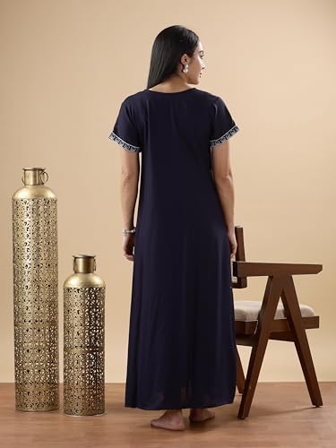 Image of 9shines Label Stylish Alpine Nighty Maxi for Women | Full Length Trendy Nightgown | Premium Nightdress | Nightwear | Heavy Embroidery Nighty with Pockets(2891)