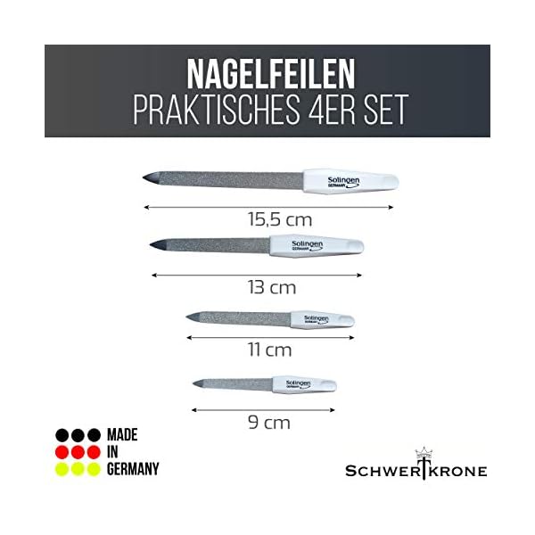 Schwertkrone Hochwertige Nagelfeile/Solingen Set 4-teilig Saphirnagelfeile Fein/Grob in 4 Größen/Maniküre und Pediküre – Bild 3