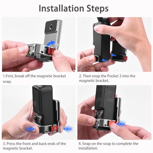 Flymile Pocket 3 4 Magnetic Mount, Magnet Expansion Adapter Holder with Cold Shoe on Iron Fence, Aluminum Alloy Magnetic Mount Stand for DJI Osmo Pocket 3 4/Xtra Muse Creator Combo Handle Accessories - Thumbnail 5