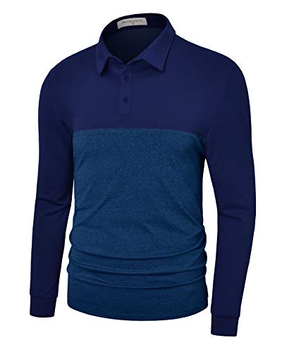 Derminpro Mens Dry Fit Stretchy Golf Polo Long Sleeve UPF 30 Sports Tennis Shirts Dark Navy X-Large