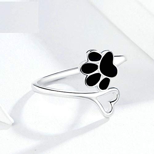 Dog Cat Paw Print Ring 925 Sterling Silver Love Heart Open Adjustable Ring for Mom Sister Puppy Pet Lovers Birthday3