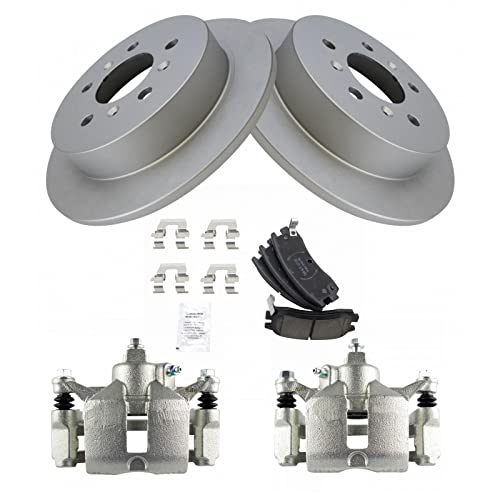 Image of TRQ Rear Brake Pad and Rotor Set Ceramic Solid Rotors Calipers
