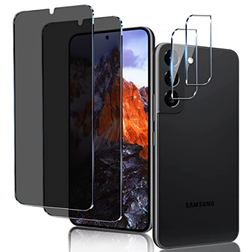 [2+2 Pack] Galaxy S21 Privacy Screen Protector + Camera Lens Protector, Full Coverage, 9H Tempered Glass Scratch Resistant, Support Fingerprint, Bubble-Free For Samsung S21 [6.2 Inch] #TOP11