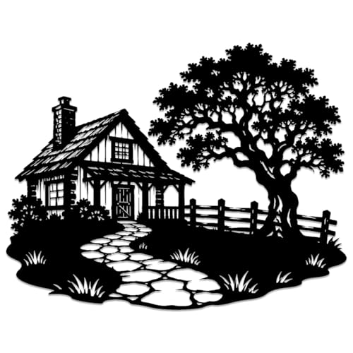 Cozy Cottage and Tree Metal Wall Art Metal Signs Metal