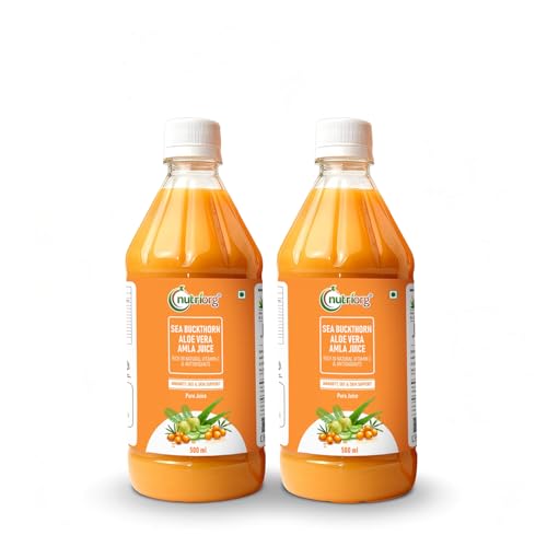 Image of Nutriorg Sea Buckthorn Juice with Aloe Vera & Amla - 1L | Rich in Omega 3, 6, 7 & 9, Vitamin C & Antioxidants | Supports Immunity, Gut Health, Skin Health & Overall Wellness | Natural Health Drink | No Added Sugar & Preservatives