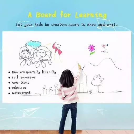 Image of SIA VENDORS Erasable Self-Adhesive Waterproof Removable Board Sticker for Wall for Teaching with The Marker Use in Office, School, Kids Room, Kitchen, Study Table (12' X 62'Inch, (White Board))