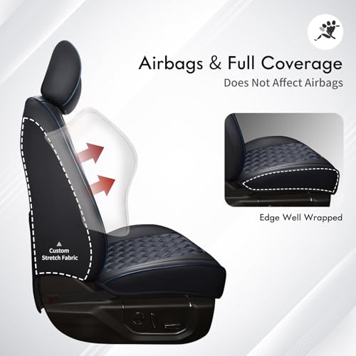 Image of Huidasource Tacoma Truck Seat Covers Custom Fit for 2016-2023 Double & Crew Cab Toyota Tacoma SR SR5 Limited TRD Sport /Pro /Off Road, Full Coverage Front and Rear Seat Covers (Full Set /Black & Blue)