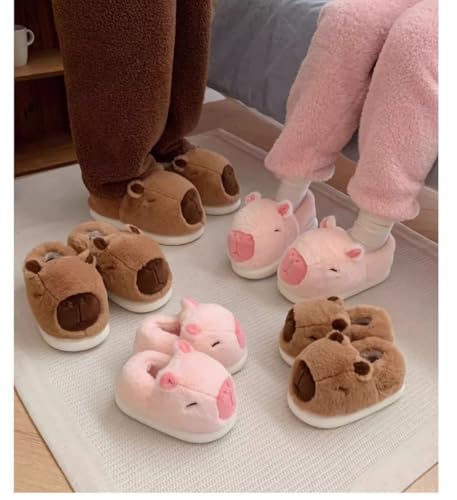 Cute Capybara Plush House Slippers for Girls Daughters - Fluffy Cotton Comfort Wear Slides Non Slip Chunky Sole, Kawaii Animals Cosmetic Makeup Bag & Mirror & Headband & Stickers Christmas Gifts Sets3