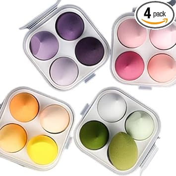 VNZ Blender Sponge Set of 4 with Storage Box – Makeup Cosmetic Puff for Foundation, Powder & Cream – Reusable Beauty Tools & Makeup Accessories for Women (Multicolour)