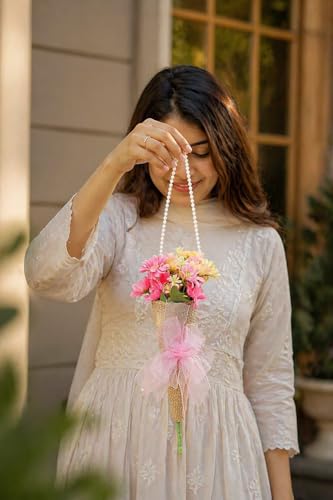 Image of SATYAM KRAFT 1 Pcs Artificial Daisy Flower Bouquet with Pearl Handle | Decorative Wall Hanging Floral Arrangement for Home Decor, Living Room, Gifting & Festive Decoration (Daisy)