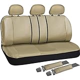 Motorup America PU Leather Auto Bench Seat Cover Full Set Fits Select Vehicles Car Truck Van SUV - Newly Designed - Solid Beige