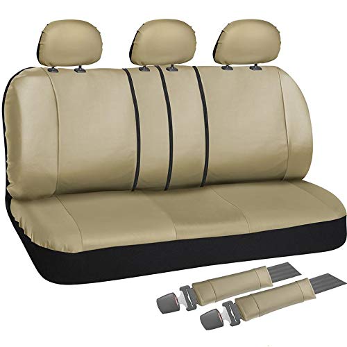Motorup America PU Leather Auto Bench Seat Cover Full Set Fits Select Vehicles Car Truck Van SUV - Newly Designed - Solid Beige