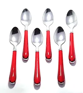 ATEVON 6-Pieces Fancy Red Spoon Set|Table Spoon & Cutlery Set| Steel with Shiny Red Fancy Plastic Handle for Kitchen and Dining Table| Spoon for Lunch/Dinner (Red)