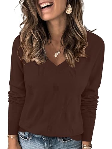 Image of Yincro Women V Neck Long Sleeve Soft Sweater Knit Casual Pullover Top