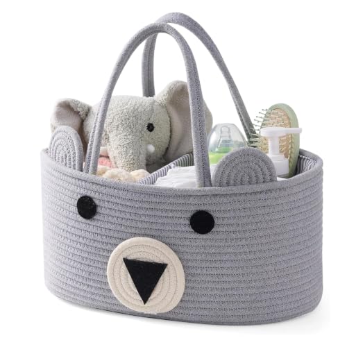 Image of House of Quirk Baby Diaper Caddy Organizer Cotton Rope Basket - Beige