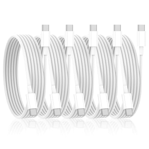USB C to USB C Cable 5-Pack 6FT, Long iPhone 15 charger cord for iPhone 16/15/Pro/Plus/Pro Max, for iPad Air 4/5, for iPad Mini 6, for iPad Pro 12.9/11, for Mac book Air/Pro, USB-C to Type C 60W