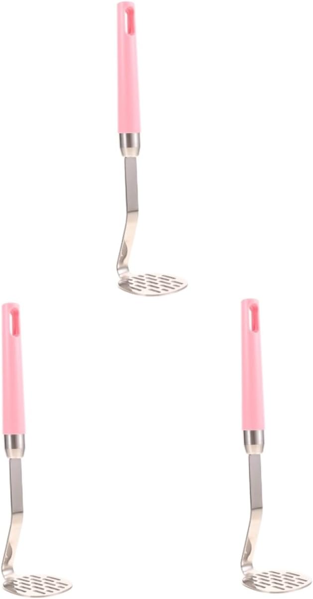 Garneck 3pcs Reusable Stainless Steel Potato Masher Manual Kitchen Tool for Mashing Potatoes Fruits Vegetables Food-safe Ergonomic Design for Easy Use and Quick Cleanup