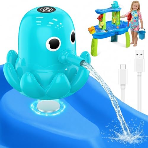 Water Table Pump, Continuous Flow Rechargeable Magnetic Octopus Pump, Battery Powered No Drill Installation, Non-Stop Fun Summer Outdoor Water Toys, Water Play Accessories for Kids Toddlers, Green