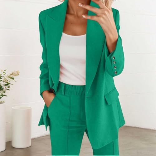 Pak Set Dames Broekpakken Elegant Zomer Blazer Broek 2-Delig Lange Mouwen Business Broekpak Grote Maten Effen Slim Fit Sportief Kantoor Outfit Pakjas Bruiloft Streetwear Vrijetijdspak Feestelijk, rood