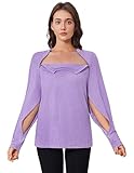 Deyeek Chemo Port Shirts for Women Chemotherapy Must Haves Tear Away Side Zippers Long Sleeve Post Shoulder Surgery Shirt Purple S