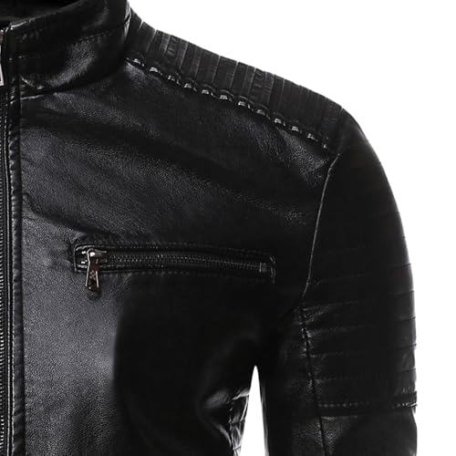 Men's Zipper Pocket Leather Jacket Vintage Stand Collar PU Coat Cool Biker Jackets For Men3