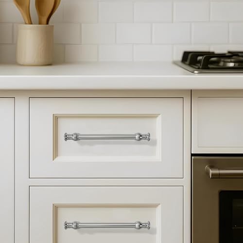 khtumeware 10 Pack 5inch(128mm) Hole Center Brushed Satin Nickel Cabinet Pulls Solid Heavy Duty Pull Cabinet Hardware Handle for Kitchens cabinets Dressers Pull for Bathroom by khtumeware - Used condition - Image 3