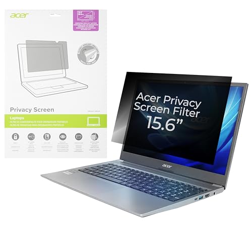 acer 15.6" Privacy Screen Filter – 60° viewing angle, anti-glare, blue light filter, antimicrobial protection. Dual-sided: glossy or matte. Includes 4