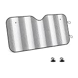 Adri. Parasol Coche Aluminio Doble Cara con Burbujas 130 x 60 cm, Protector Solar para Parabrisas con 2 Ventosas, Protección UV, Aislante Térmico, Plegable