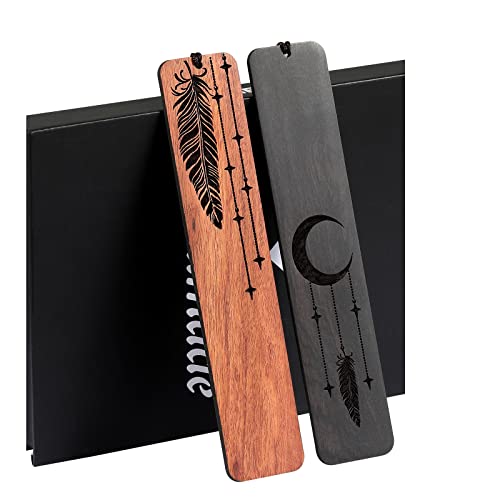 Marcapáginas, HOMEMARS Feather Rosewood Blackwood Marcapáginas Madera, 2 piezas Marcapáginas, Marcapáginas de madera hecho a mano, Caja de regalo, Regalos para hombres Cumpleaños, Regalos de Navidad