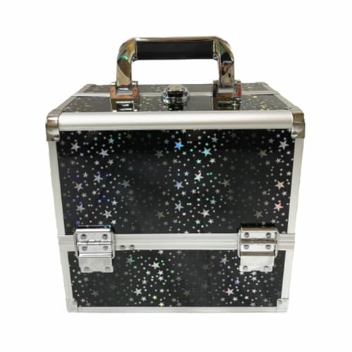 メイクボックス 大容量 鏡付き 持ち運び プロ仕様 コスメボックス 化粧品収納ボックス 化粧品収納 メイク収納 コスメ収納 (黒星)