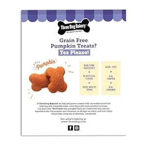 Three Dog Bakery Grain Free Wafers Baked Dog Treats, Pumpkin, 13 oz