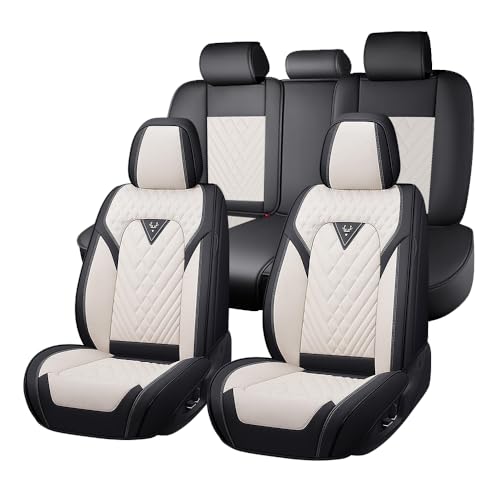 HBXT Car Seat Covers for Hyundai Venue 2020-2025, Premium Nappa Leather Waterproof & Anti-Slip, Full Coverage Customized fit Hyundai Venue Seat Covers Full Set (5 Seats Standard,Black-White)