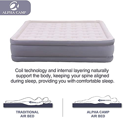 Alpha Camp Air Mattress With Built In Pump, Double High Inflatable Airbed Blow Up Mattress With Flocked Top, 18Inch Twin Size For Camping Travel Guests Home, Storage Bag & Repair Patch Kit Included #TOP2