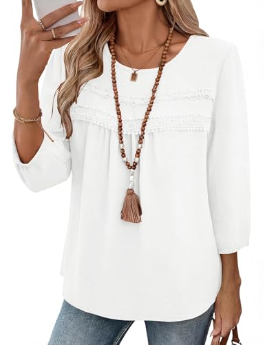 Ivicoer Women Boho 3/4 Sleeve Shirts Dressy Casual Crew Neck