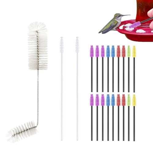 Kit de 21 brosses de nettoyage pour mangeoire à colibris – Outils de nettoyage de petites pièces pour tubes, pots, bouteilles, trous d'alimentation, 21 pièces en 3 tailles (blanc)