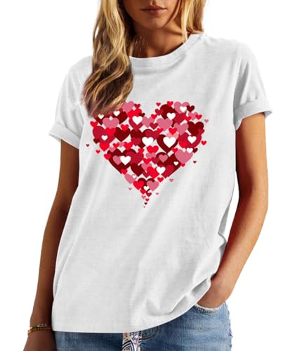 Image of Valentines Shirts for Women Valentine Love Heart Printed Graphic Tshirt Cute Girls Casual Top