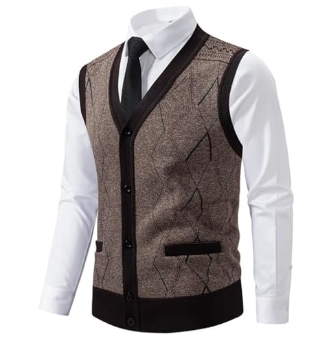Men's Argyle Knit Sweater Vest Button Down Classic V Neck Soft Warm Business Sleeveless Cardigan2