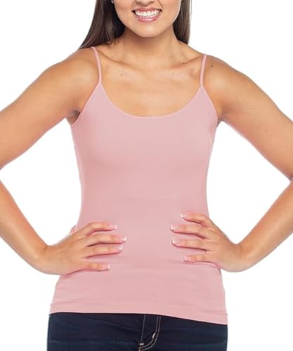 Image of Malibu Sugar Womens Camisole Tank Tops - Seamless Fitted Spaghetti Strap Cami Stretch Basic Womens Camisole for Layering XS-M