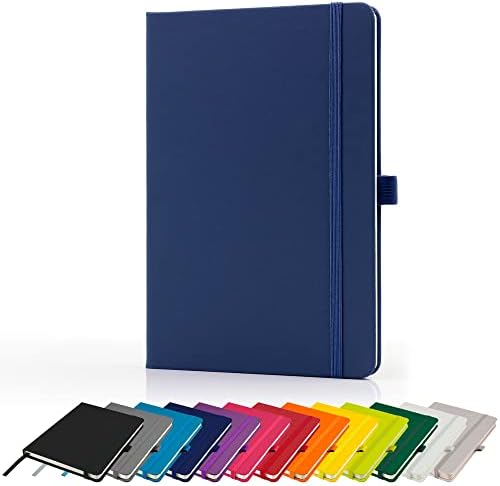 Premium A5 Notebook New Lined Hardback Journal with Pen Loop, 196 Page, Elastic Closure and Ribbon Marker Notepad Note Book Notes Pad (Silver)