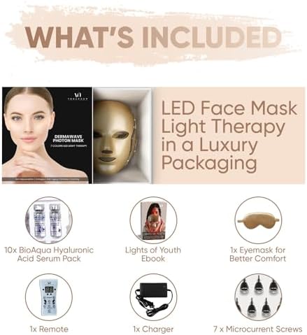 Led face mask Light Therapy - Dermawave 7 Colors Light Therapy Mask with 10 Pcs Serum Pack & Ebook - Light Therapy Facial for a Brighter - Blue & Red Light Therapy -Spa Facial, Easter Gifts for Adults